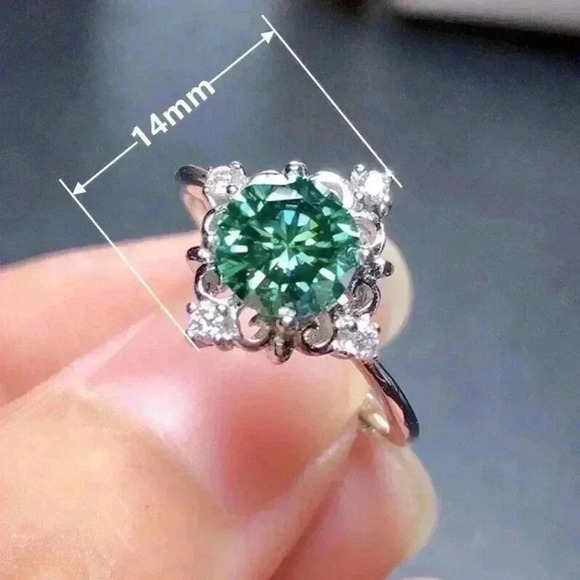 Lovely Bridgerton Era 925 Silver Teal Green Sapphire Diamond Ring - Picture 9 of 9